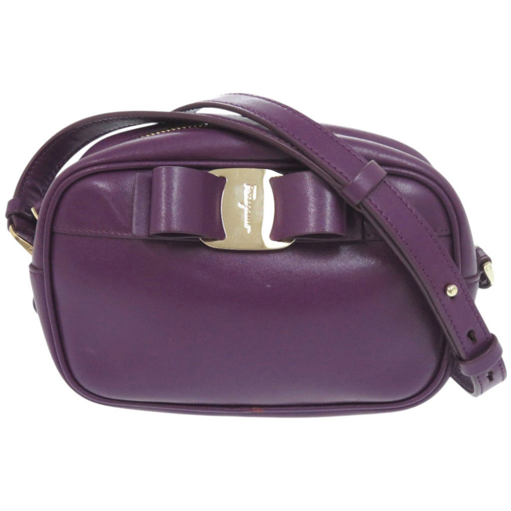 Salvatore Ferragamo Vara Ribbon Leather Purple Shoulder Bag 1188